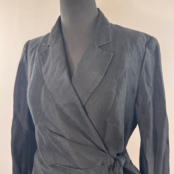 ZARA Black Blazer Notch Lapel Wrap-Tie Gathered Shoulder Formal Size Medium M - Picture 2 of 7